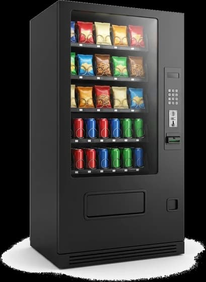 A generic black traditional vending machine with spiral coils, a keypad, and a bill acceptor